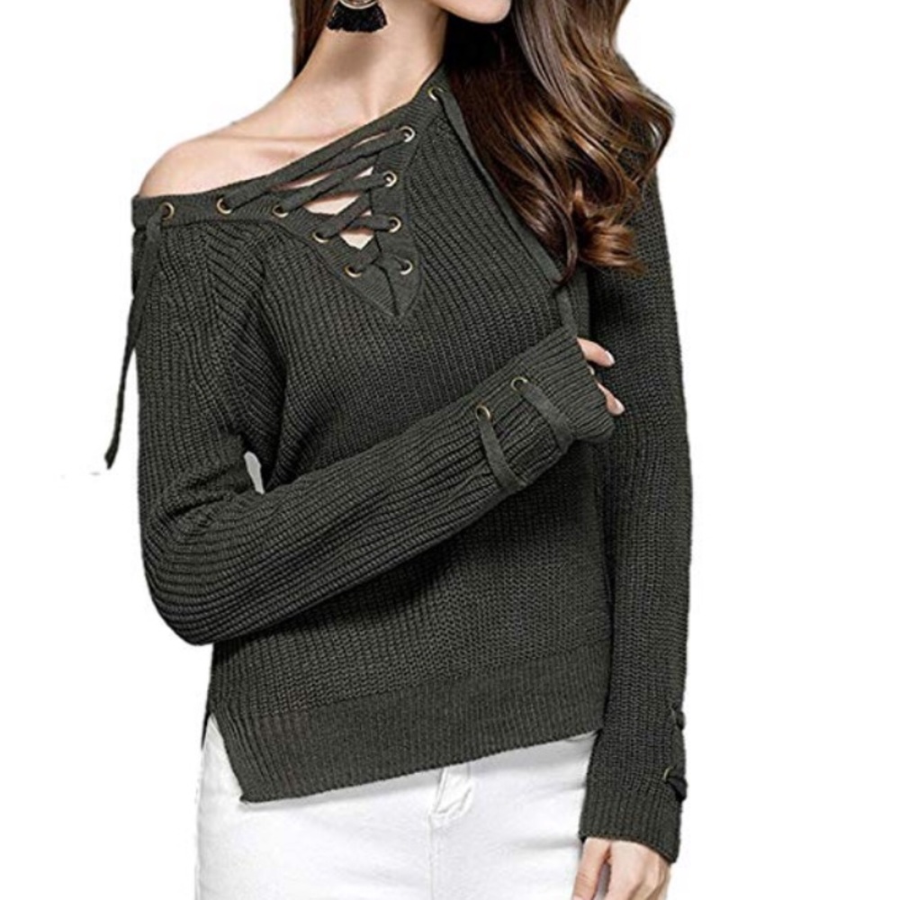 Beautiful women lace up crisscross sweater - Picture 6 of 8